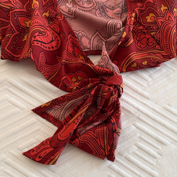 Bohemian Red Paisley Tie-Front Top - Picture 4 of 4
